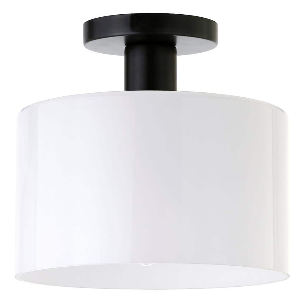 Evelyn&Zoe 10" Matte Black Metal/Glass Semi Flush Mount