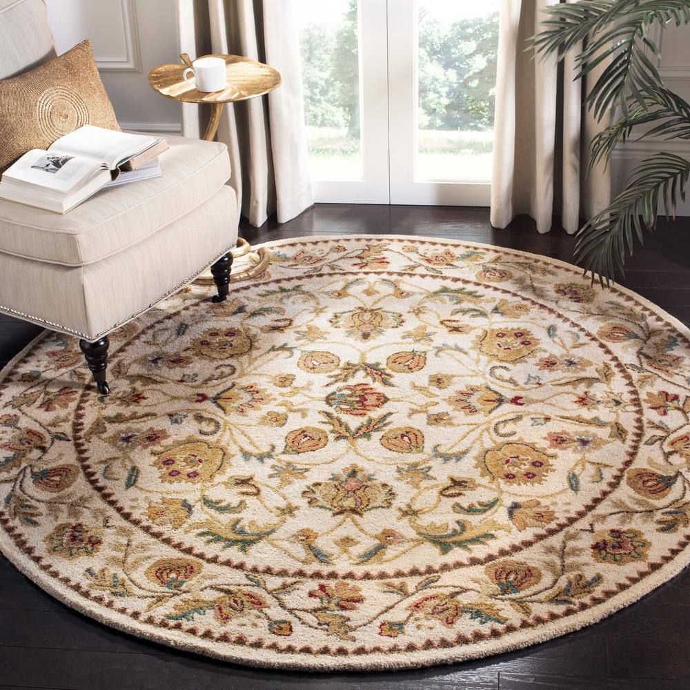 Bergama Ivory 6 ft. x 6 ft. Round Border Area Rug