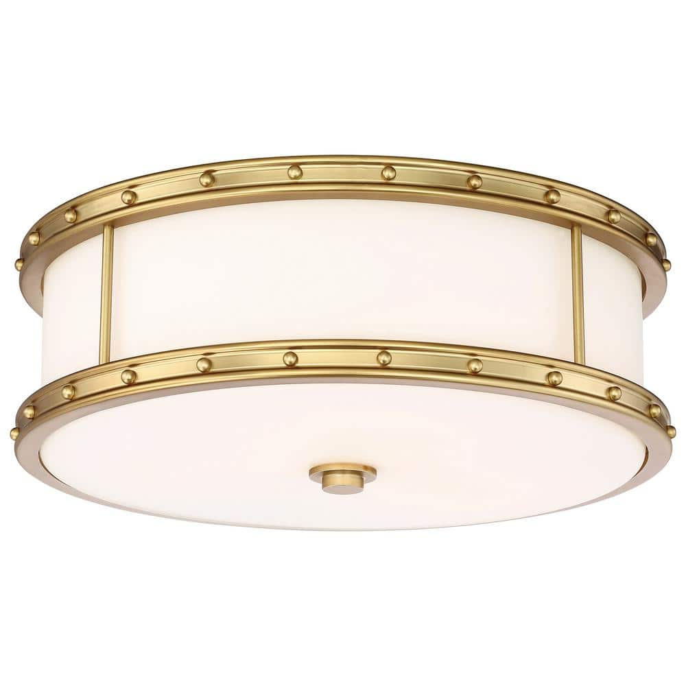 Minka Lavery Modern Ceiling Light Flush Mount Fixture 15 1/2" Liberty Gold Etched Opal White Glass Shade for Bedroom Kitchen House