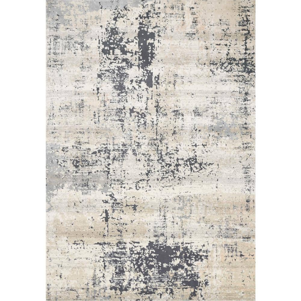 Granite Gray Rectangular Stain-Resistant Synthetic Area Rug 9'-3" x 13'-3"