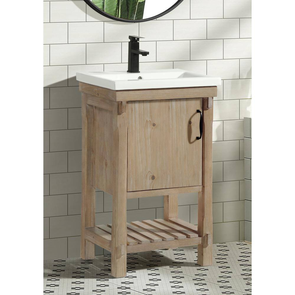 Marina 20 in. W x 15.5 in D Bath Vanity in Weathered Fir with Ceramic Vanity Top in White with White Basin