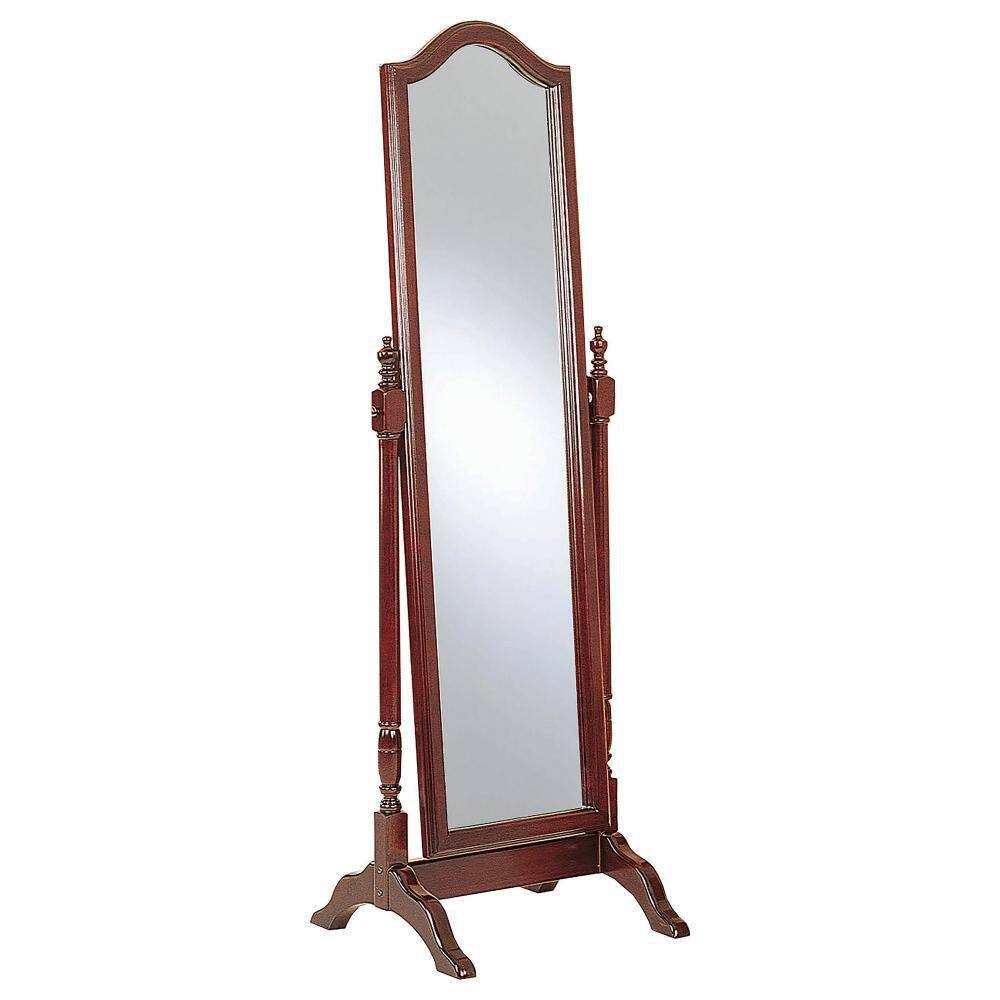 Standing Cheval Mirror with Wooden Frame Turned Posts Brown - Saltoro Sherpi