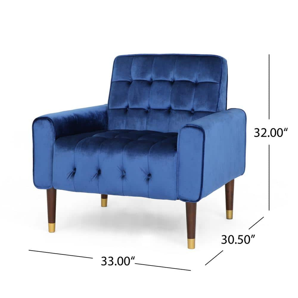 Noble House Nelson Navy Blue and Espresso Brown FabricTufted Club Chair