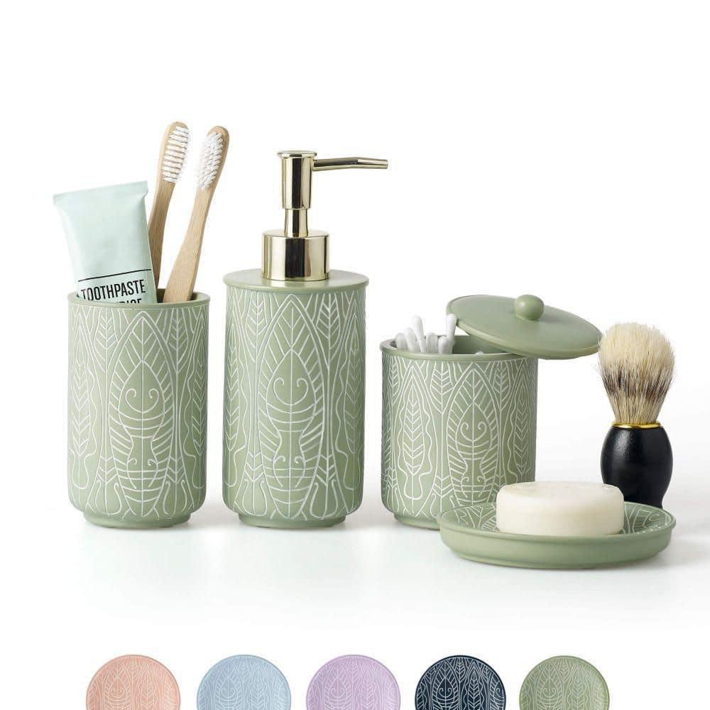 Premium Pastel Green Bathroom Accessories Set. Bathroom Set. Boho Bathroom Decor. Accesorios para Baños. New Apartment Essentials. Toothbrush Holder and Soap Dispenser.