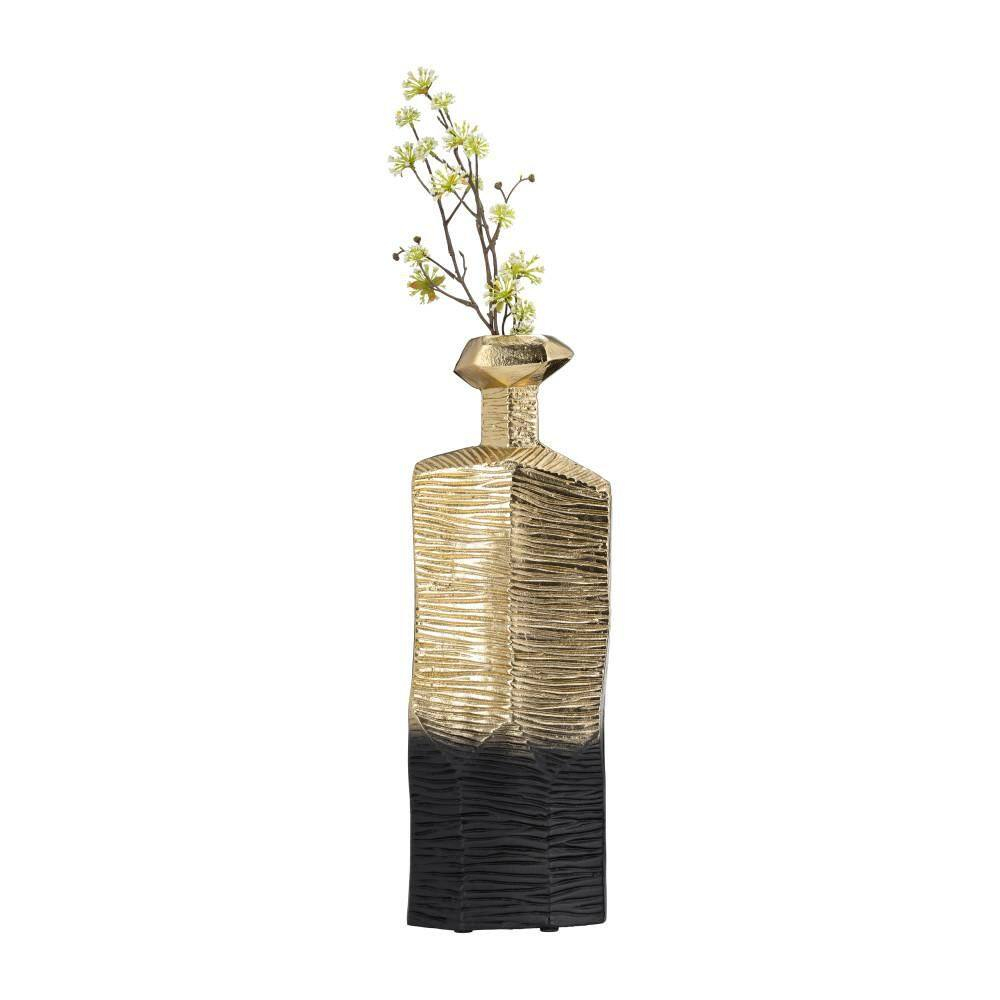 7"Lx4"Wx20"H, Metal Rigged Vase, Gold/Black Finish, Decorative Vase for Centerpieces and Home Decor, Perfect for Bedrooms, Dining Rooms, or Living Rooms