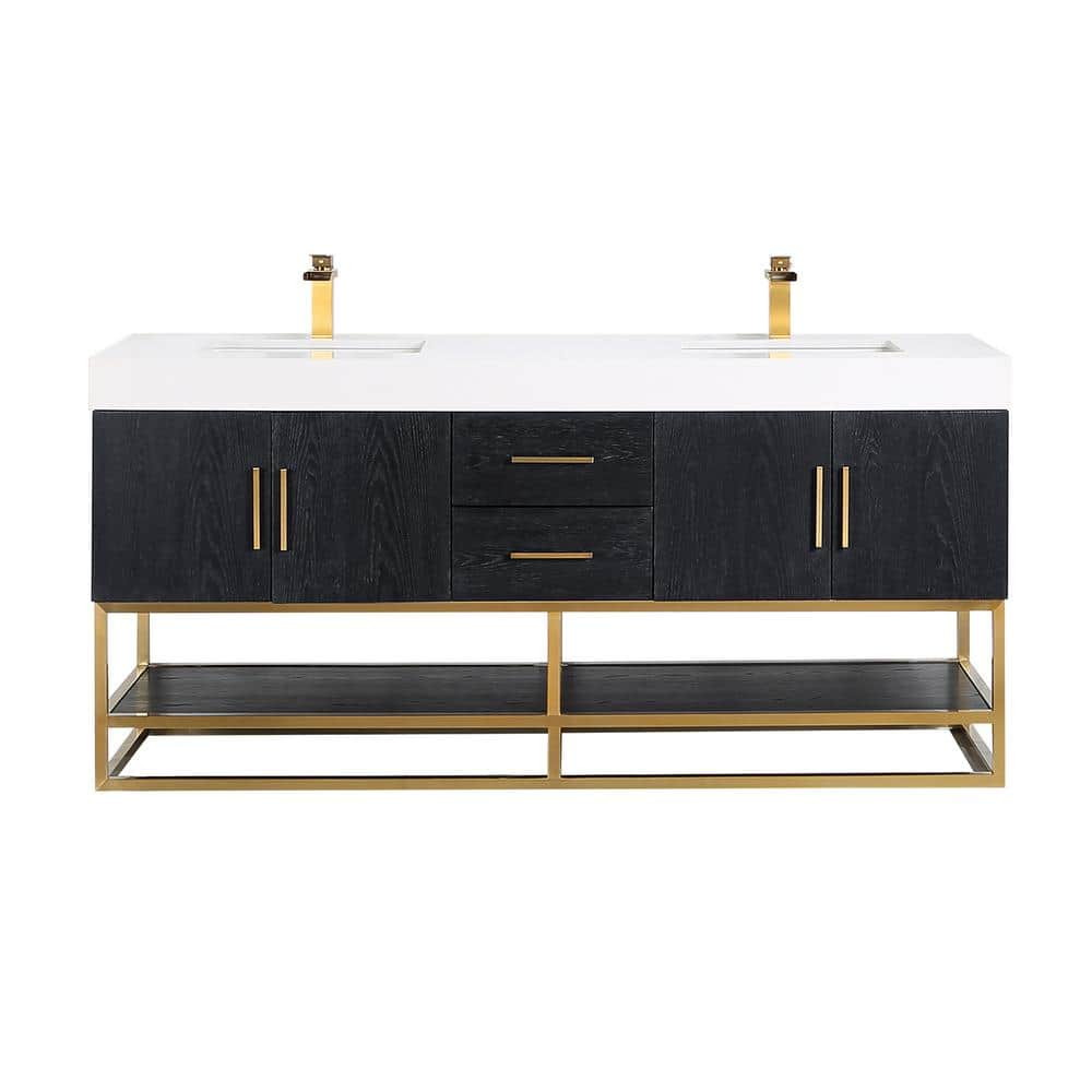 Altair Tocador de 4 Puertas de Madera y Piedra Compuesta de Diseño Bianco en Roble Negro/blanco