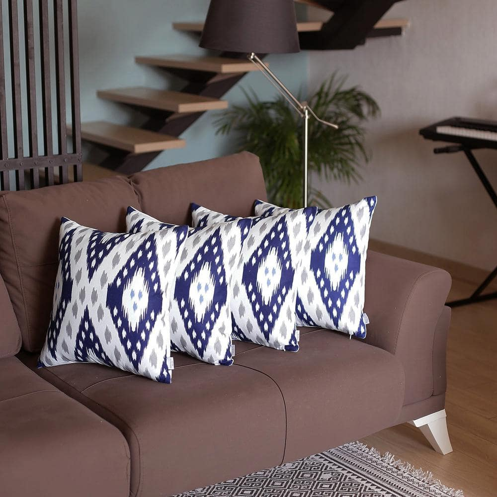 Mike & Co.  Ikat Printed Throw Pillow Cover 18"x18" Set of 4 Navy Blue