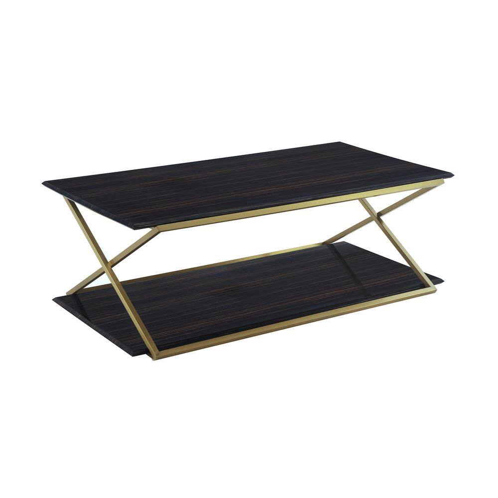 Armen Living Westlake Modern Wood & Metal Coffee Table in Dark Brown/Gold