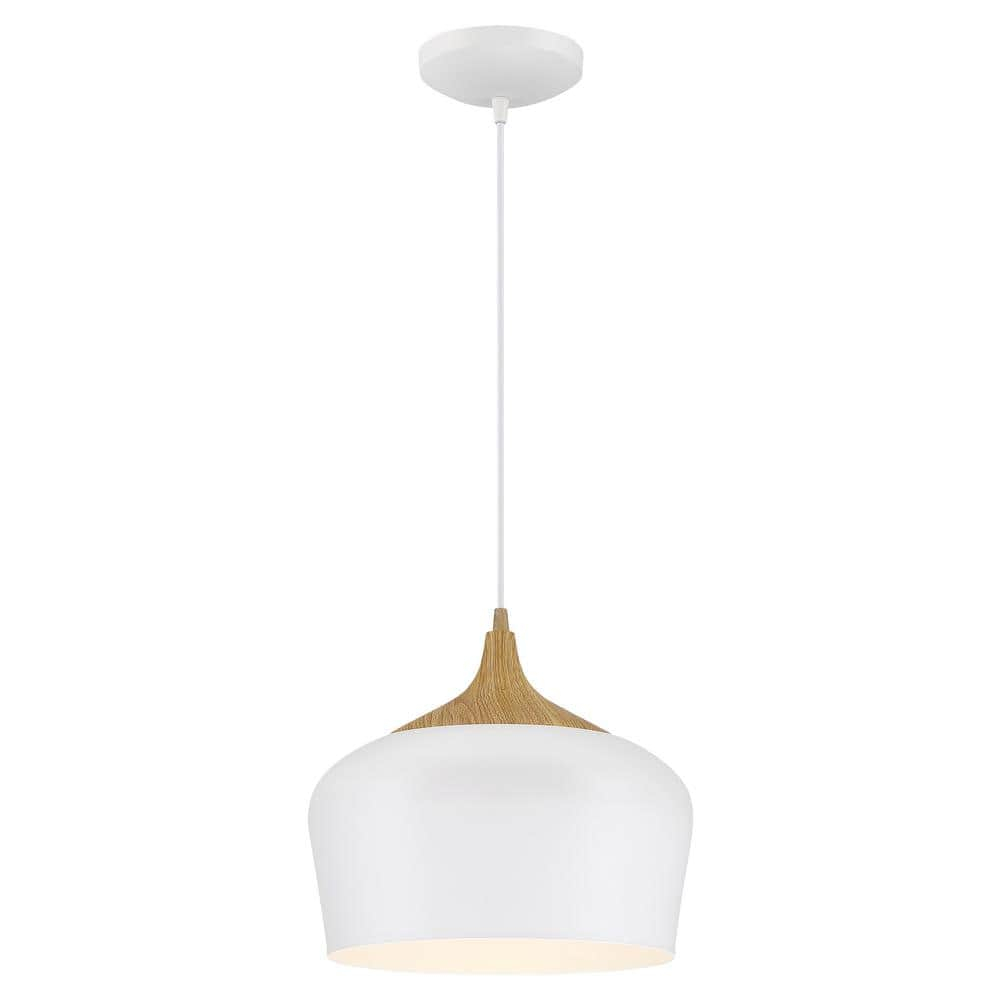 Access Lighting 52057LEDDLP-WH-WGN 12 in. Blend LED Pendant Ceiling Light, White with Wood Grain