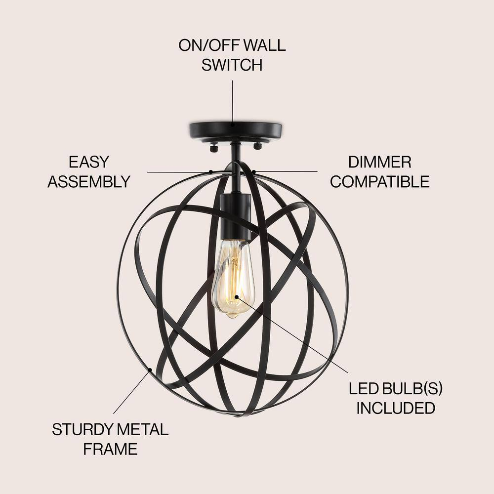 JONATHAN  Y Alma 13" Metal Orb Contemporary 1 -Light 13-in Polished Bronze Semi Flush Mount Light