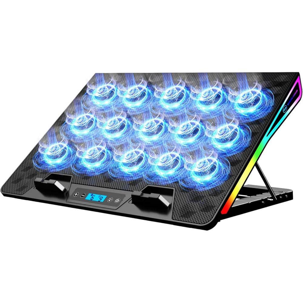 KeiBn Laptop Cooling Pad, Gaming Laptop Fan Cooling Pad with 15 Quiet Fans, RGB Laptop Cooler for 10-17.3 Inch, 4 Height Stands, 2 USB Ports - Blue