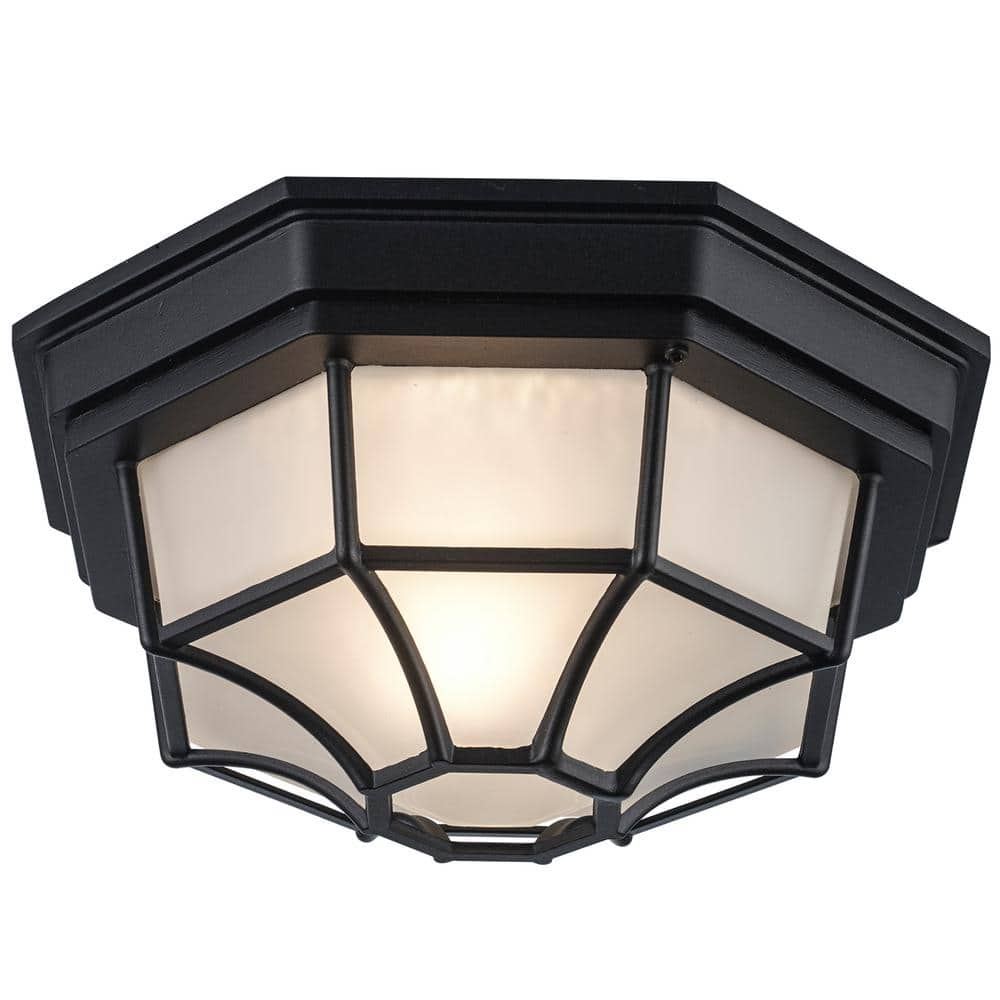 Trans Globe Lighting 40582 Wagon Wheel 1 Light Outdoor Flush Mount Ceiling Fixture - Black