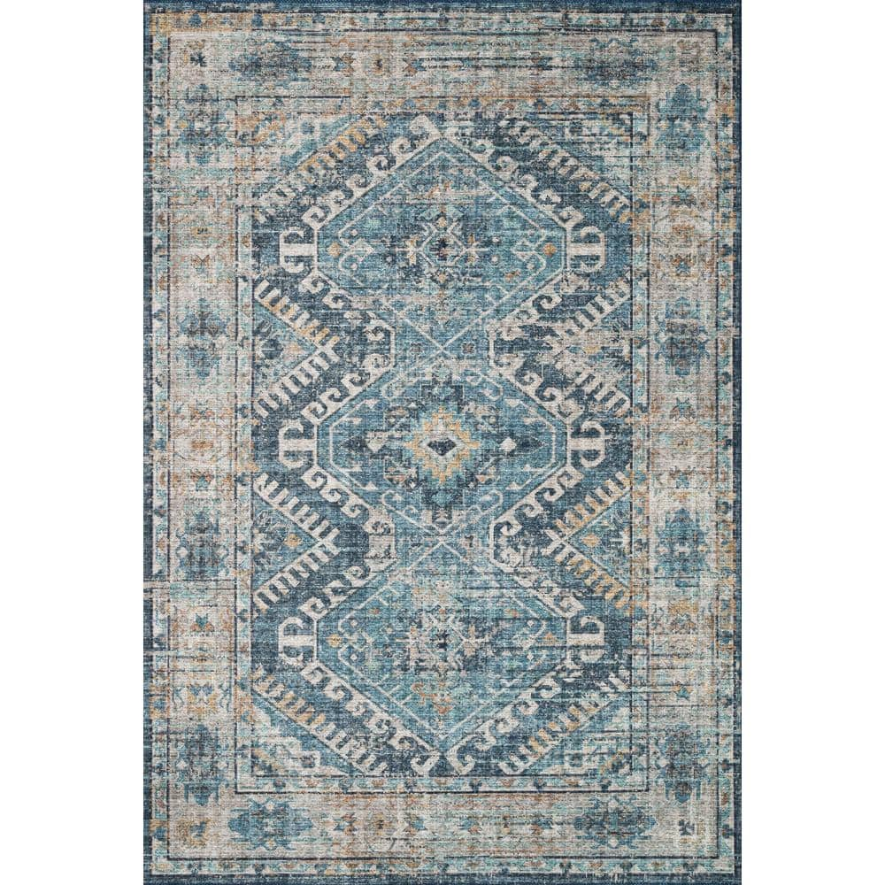 Denim and Natural Easy-Care Wool Blend 2' x 5' Area Rug