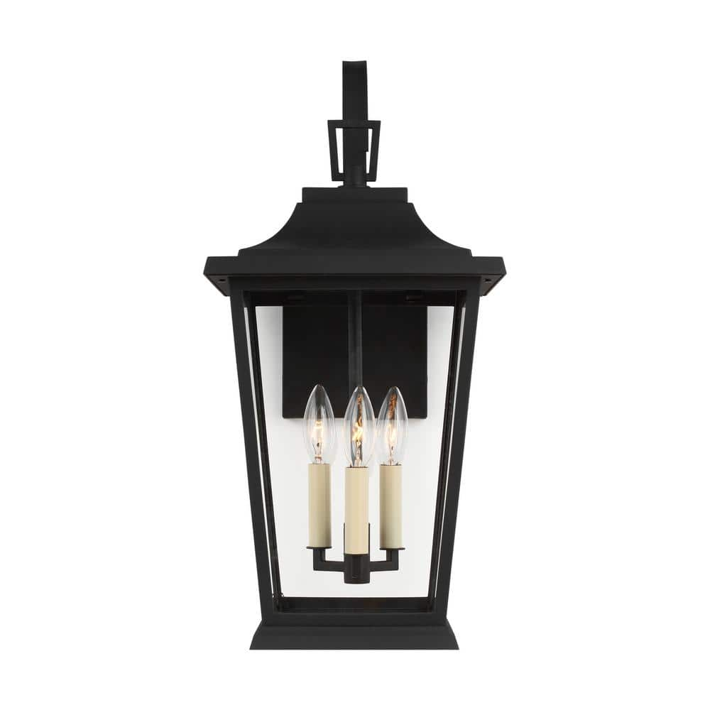 Warren Textured Black 3-Light Lantern Sconce with Clear Panels