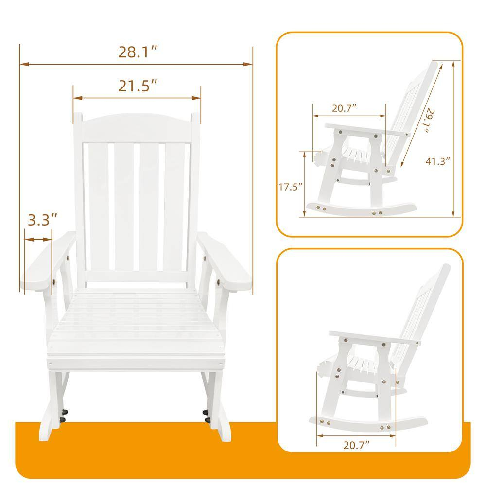 Innovaze Solid Wood Rocking Chair for Indoor or Outdoor Patio and Porch, White