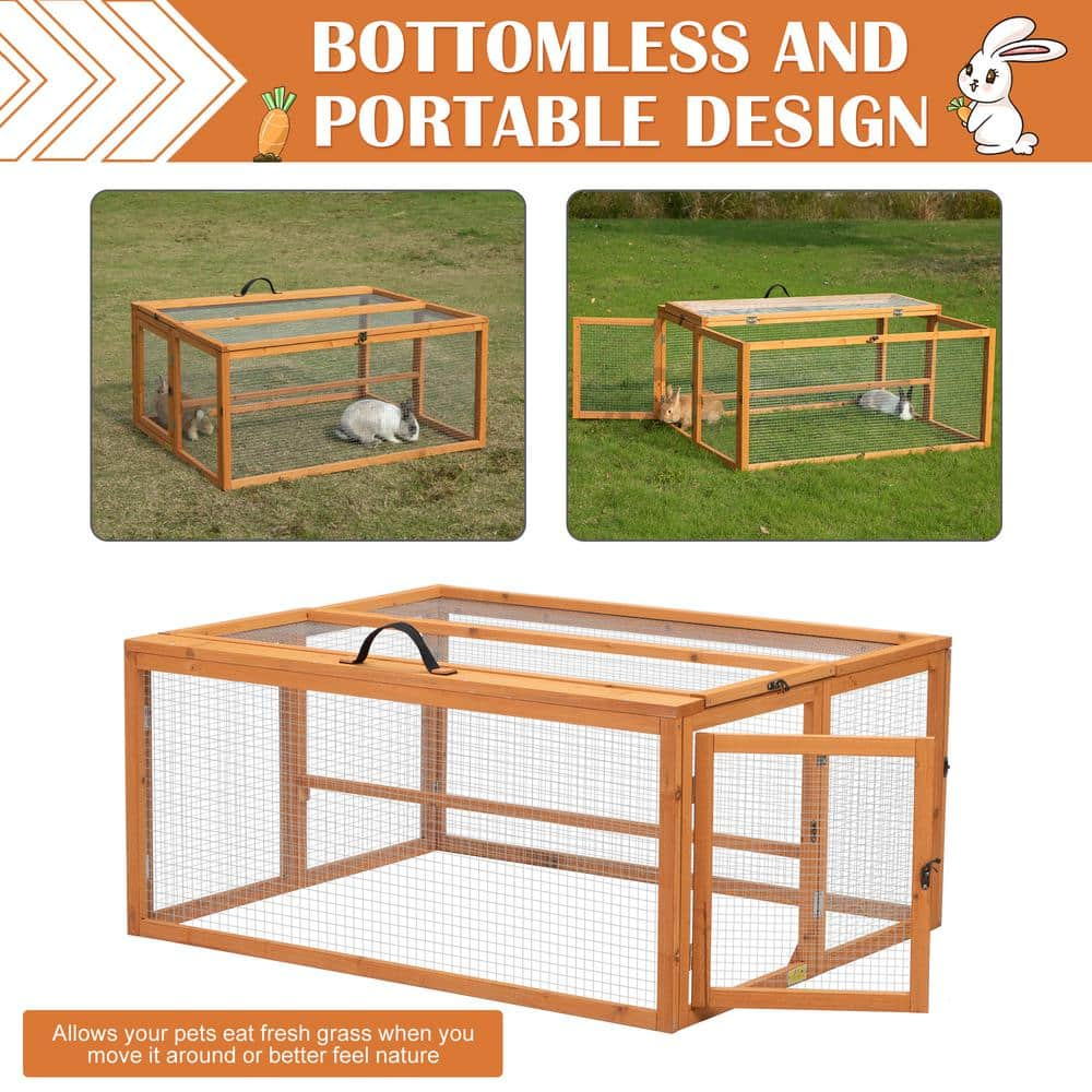 Coziwow Folding Chicken Coop, Wooden Rabbit Hutch for Small Animals with Roosting Bar, Orange