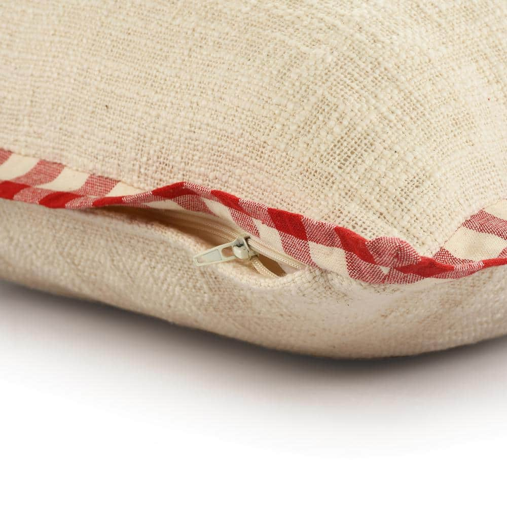 Buffalo Ivory / Red 16 in. x 24 in. Plaid Bordered Lumbar Indoor Throw Pillow