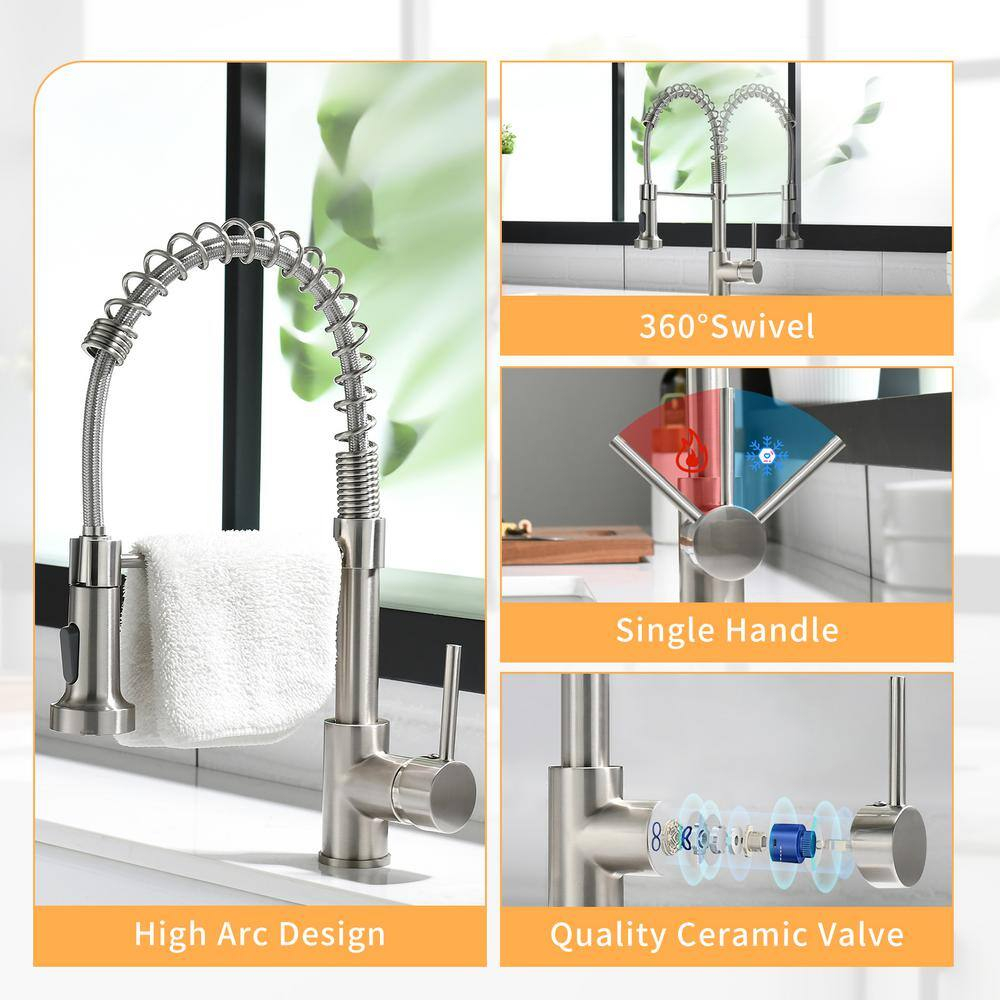 Fapully Brushed Nickel Single Handle Deck-mount Pull-down Kitchen Faucet with Sprayer