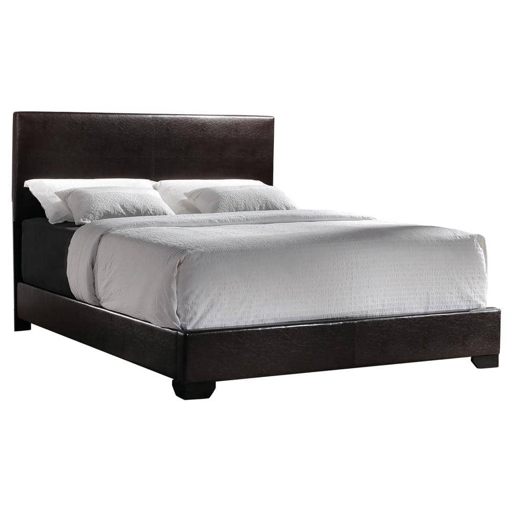 Queen Upholstered Platform Bed, Dark Brown