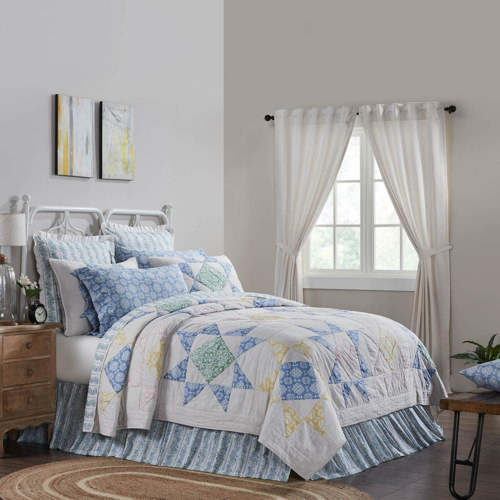 VHC Brands Jolie, Farmhouse Quilt Reversible, Patchwork, Queen, Blue & Green, 90x90