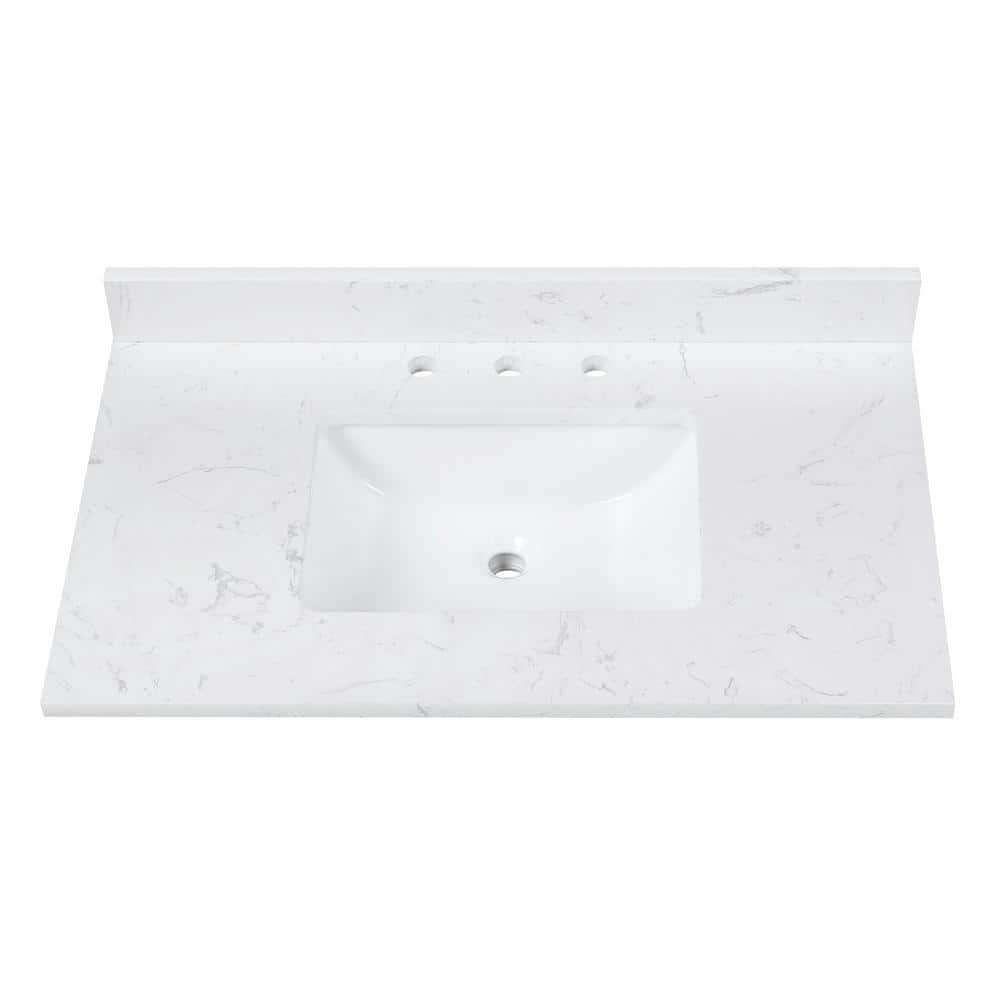 Modero 37" White Freestanding Bathroom Vanity with Cala White Marble Top