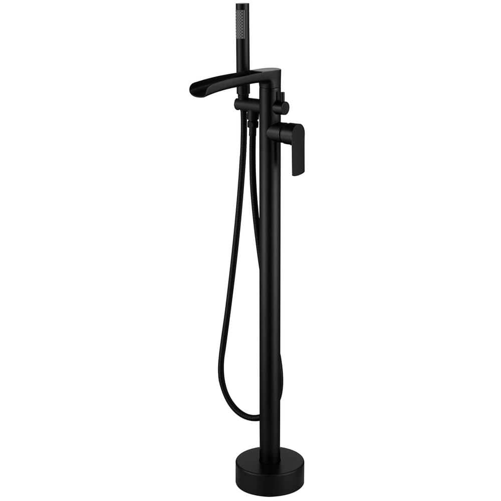 Free Standing Tub Faucet Brass Oil Rubbed Bronze Waterfall Freestanding Bathtub Faucet Floor Mount Tub Filler with Handheld Sprayer