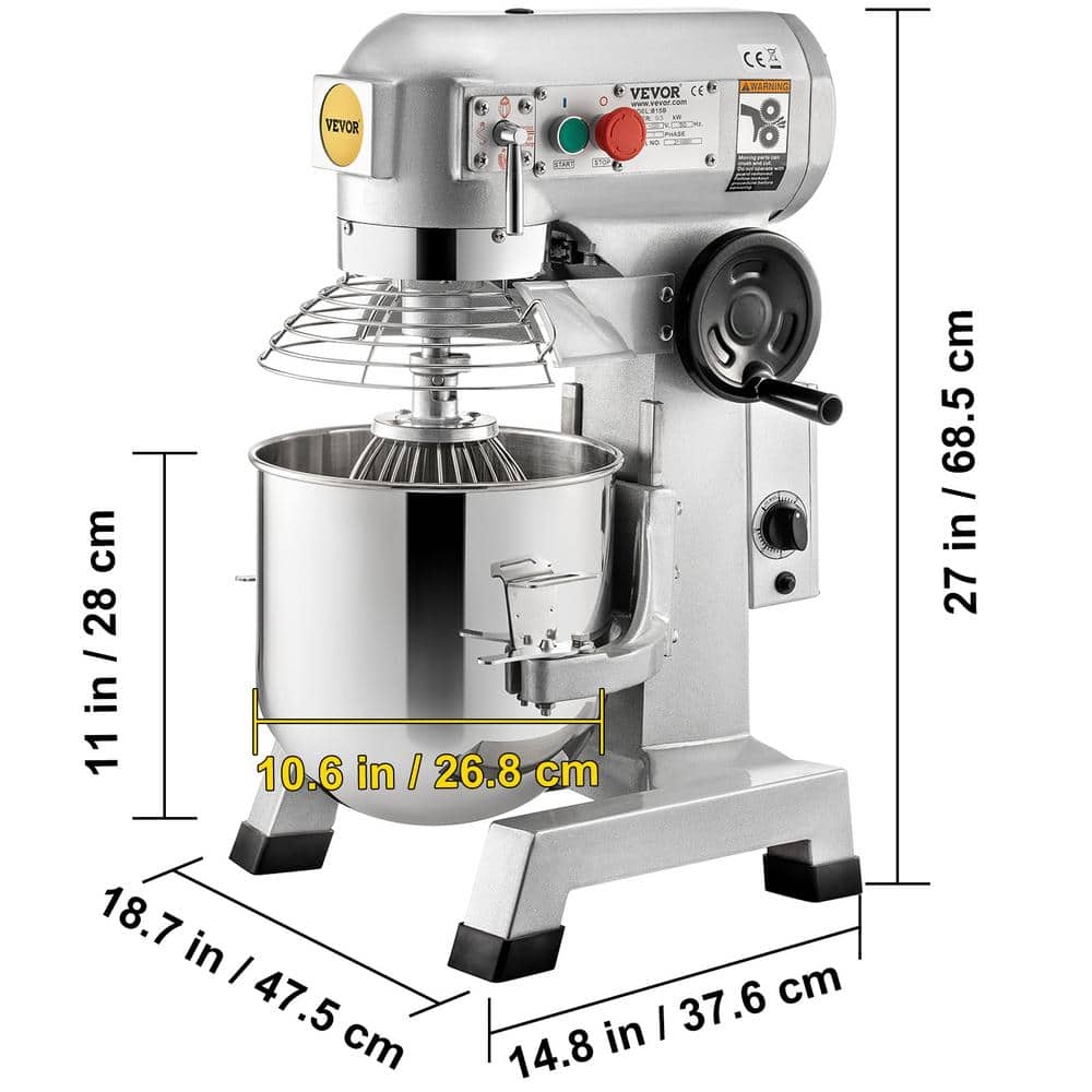 VEVOR 15-Quart Silver Stainless Steel Commercial Stand Mixer