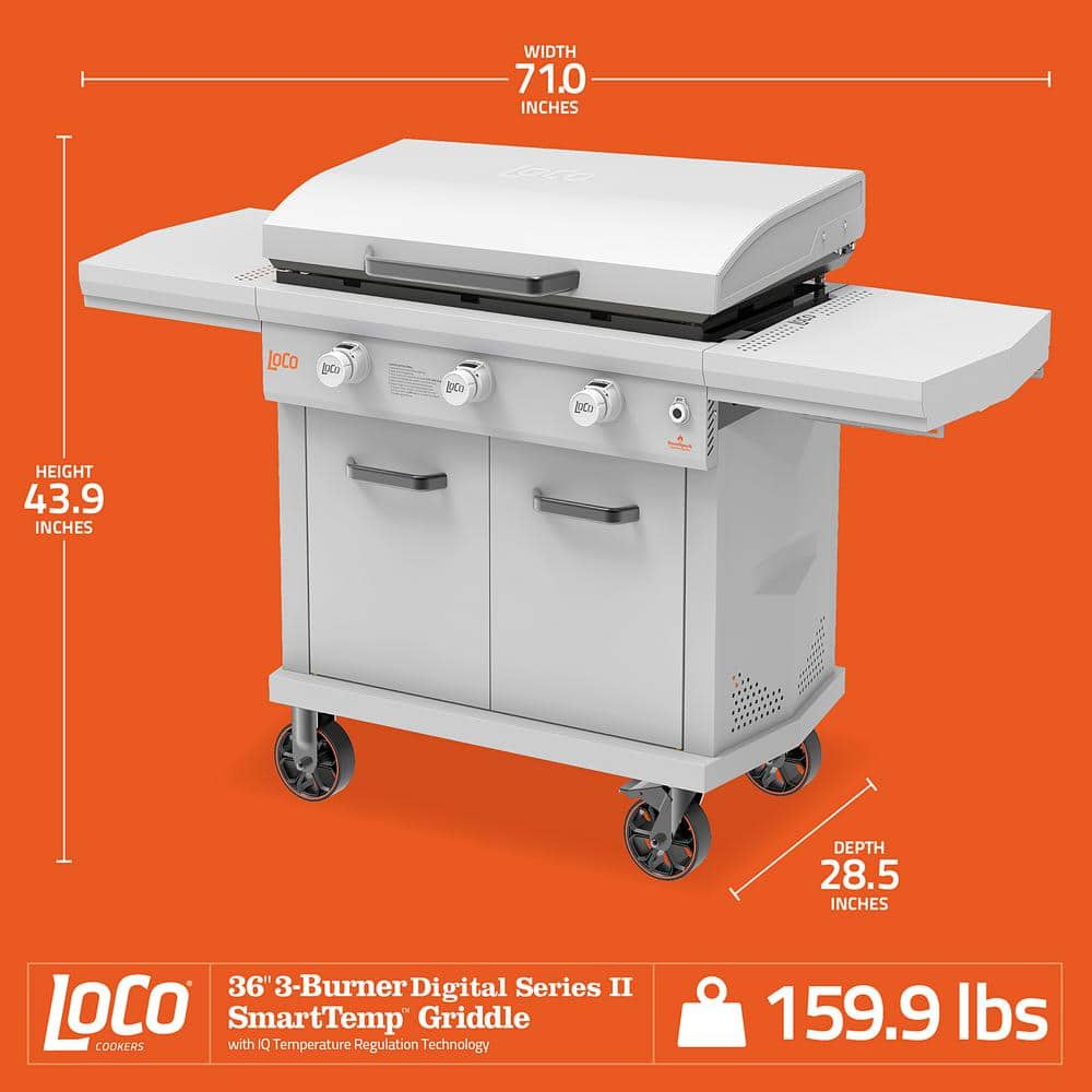 LoCo Cookers 36 Inch 3-Burner Flat Top Propane Grill with Shelves & Trays