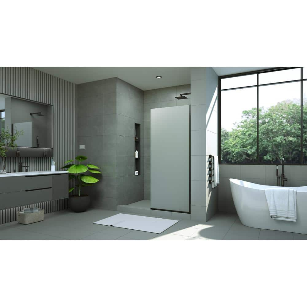 Matte Black Frameless Frosted Tempered Glass Walk-In Shower Screen