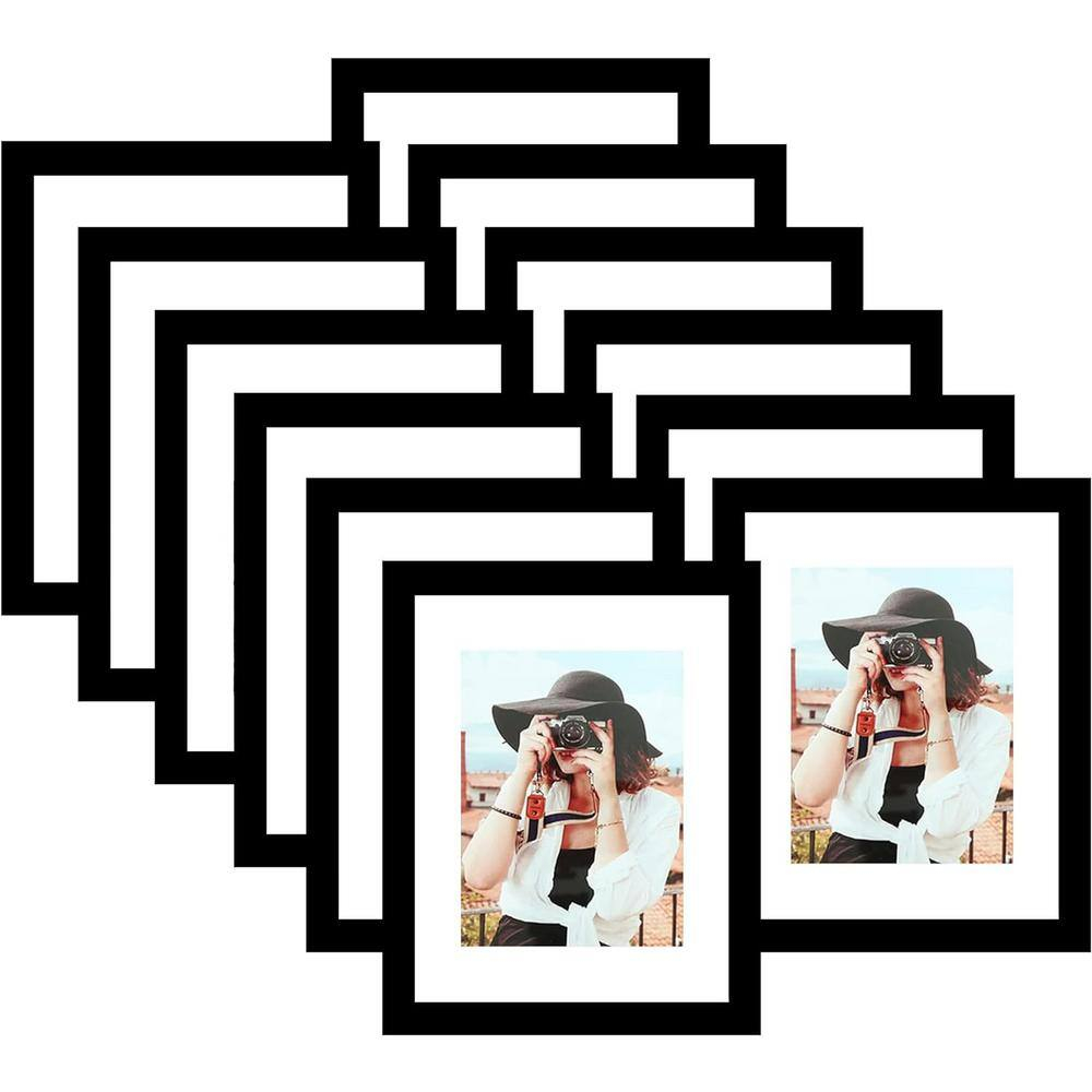 Picrit 8.5x11 Picture Frame Set of 12, Display 6x8 with Mat or 8.5 x 11 without Mat, Photo Frames for Wall Mounting or Table Top Display, Black