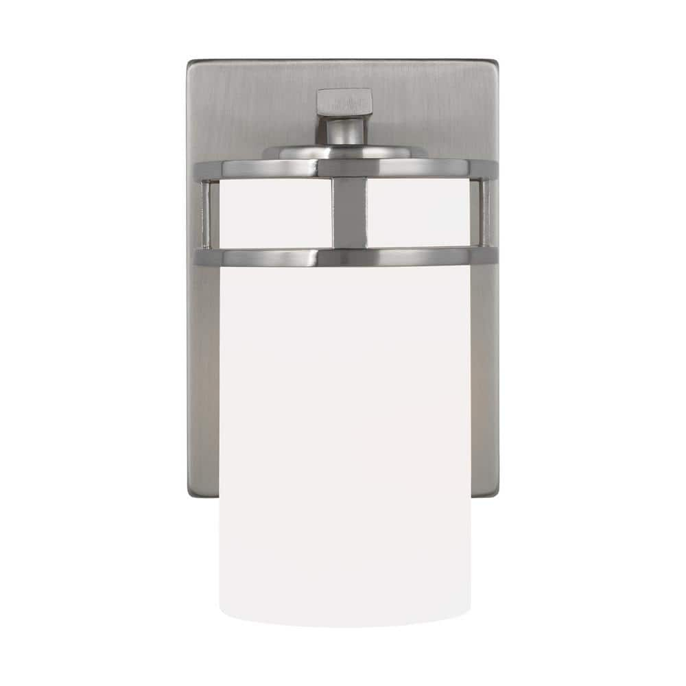 Robie 5 in. 1-Light Brushed Nickel Transitional Bathroom Vanity Light Wall Sconce with Etched White Glass Shade