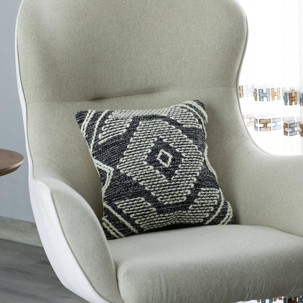 Black and White Cotton Euro Throw Pillow with Tribal Pattern
