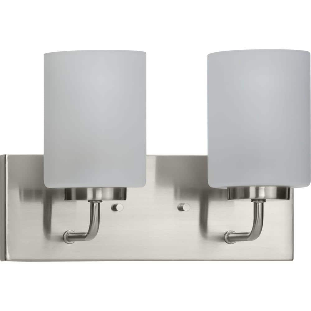 Progress Lighting Merry Collection 2-Light Brushed Nickel Etched Glass Transitional Bath Vanity Light