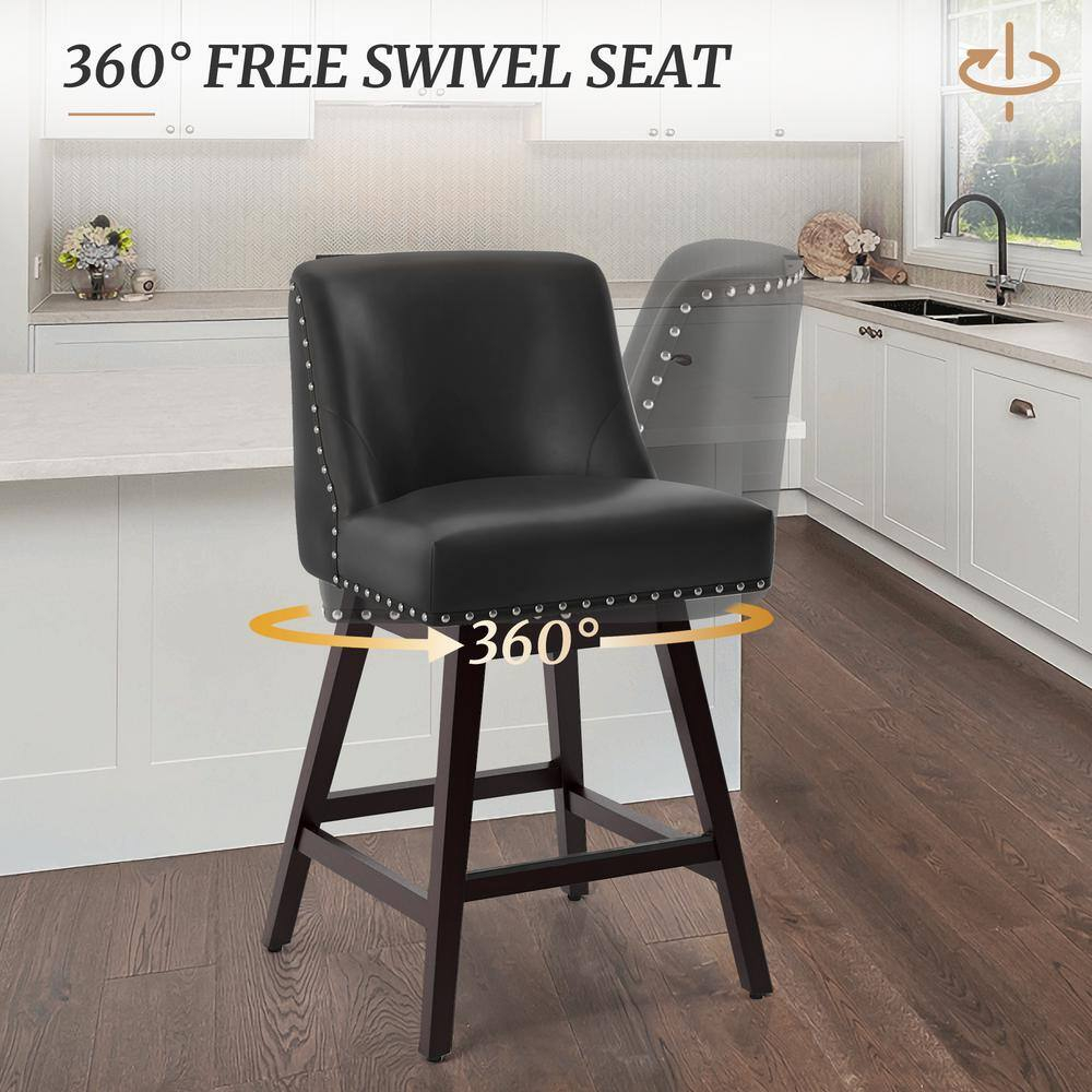 Dycanpo 26''H Swivel Counter Stools Set of 2 with Back Faux Leather for Home Kitchen Island, Black