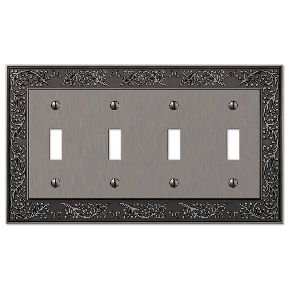 English Garden 4 Gang Toggle Metal Wall Plate - Antique Nickel