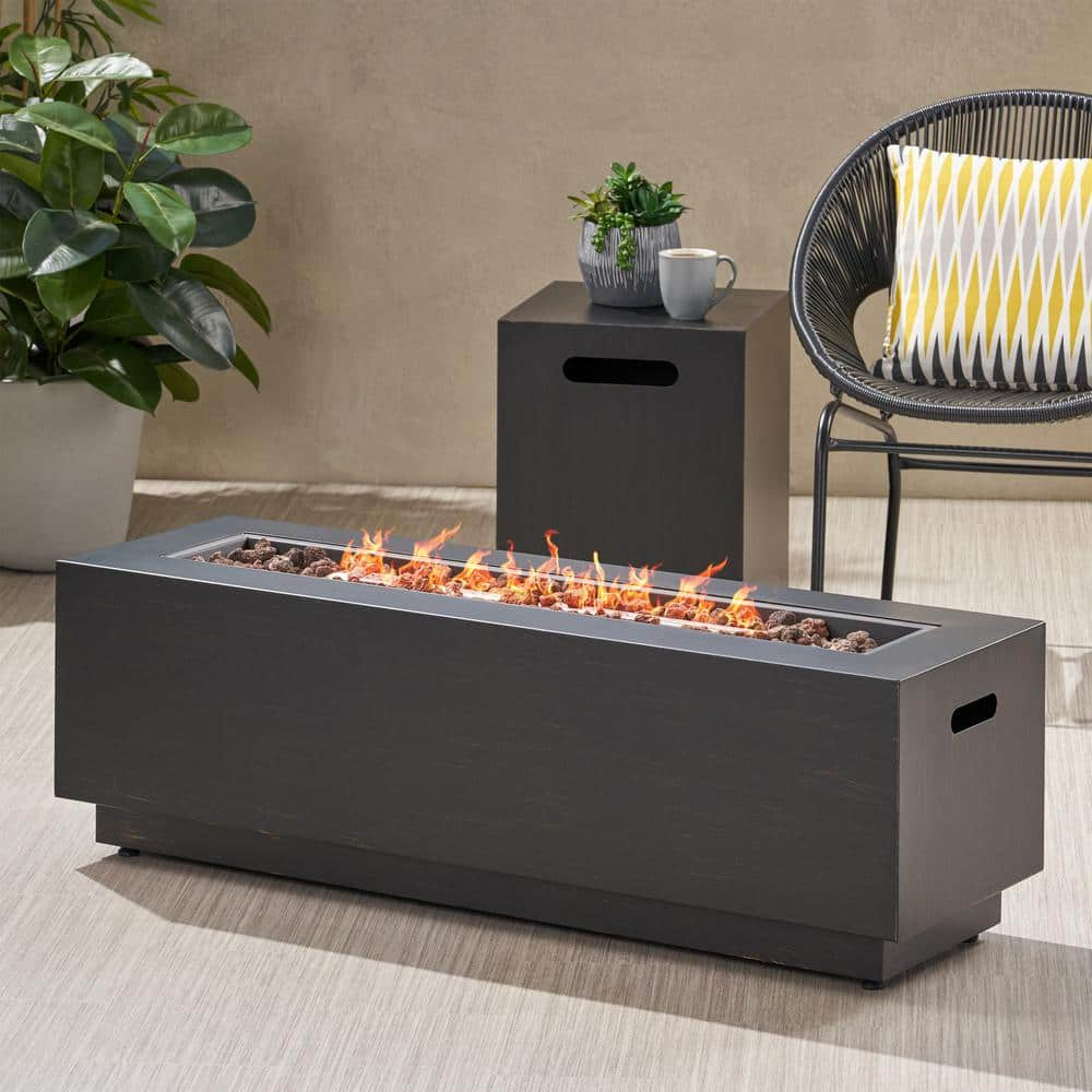 Noble House Wellington Rectangular Fire Pit with Tank Holder in Brushed Brown