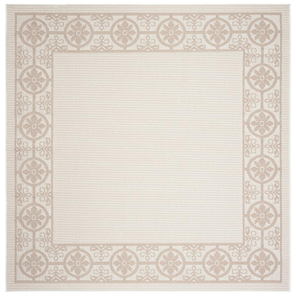 SAFAVIEH Bermuda Patton Floral Machine Washable Indoor/Outdoor Area Rug, Ivory/Beige, 6'7" x 6'7" Square