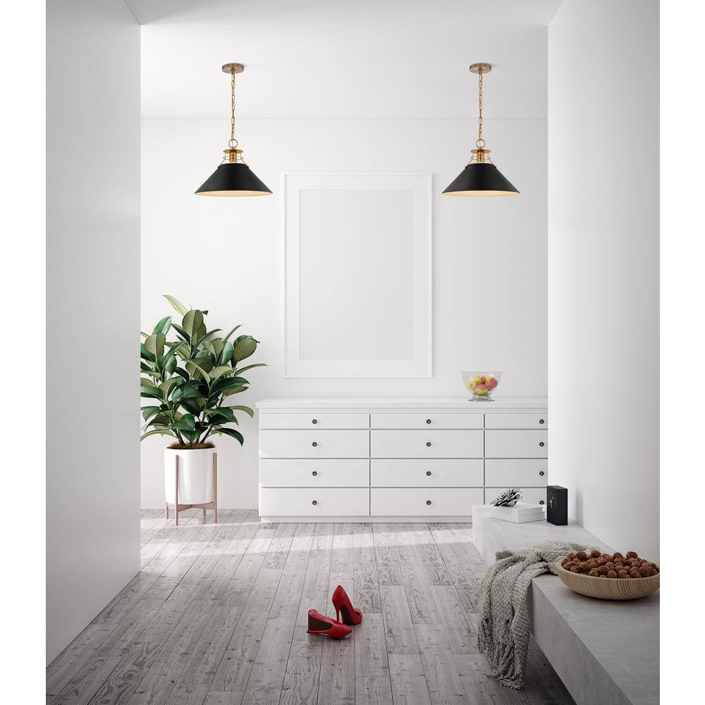 Nuvo Large Matte Black and Burnished Brass Pendant Light