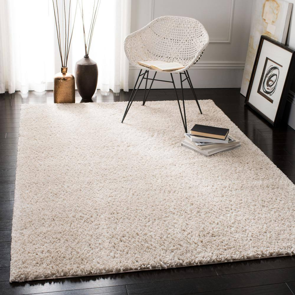 SAFAVIEH August Carlene Solid Plush Shag Area Rug, Beige, 9' x 12'