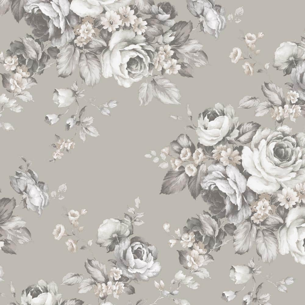Norwall AF37701 Grand Floral Pre-Pasted Wallpaper, Grey, Sepia, Black