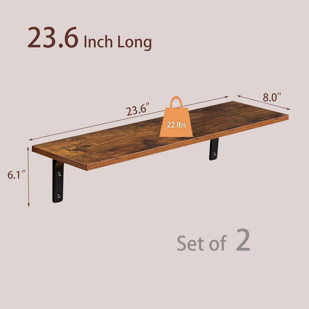 Rustic Brown 23.6" Wood Floating Wall Shelf Set of 2