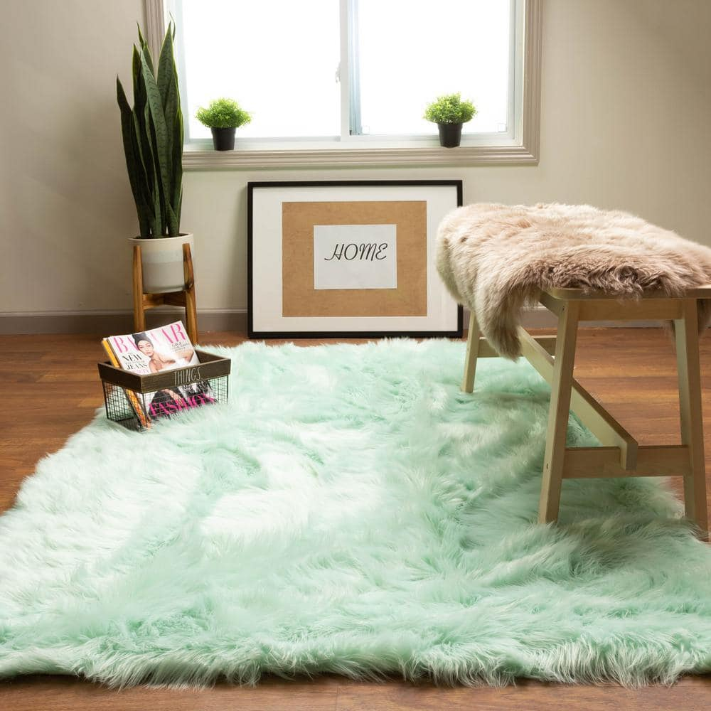 Faux Fur Shag Rug Mint Green - 5' x 7'
