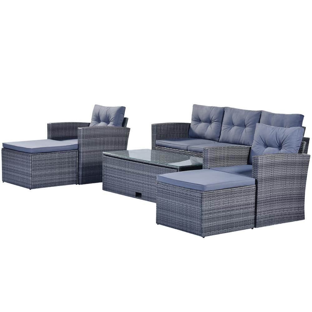 Outdoor Sectional Sofa Set, Patio Outdoor Furniture Wicker with Powder Coated Steel and Cushions for Pool Backyard Lawn, Gray