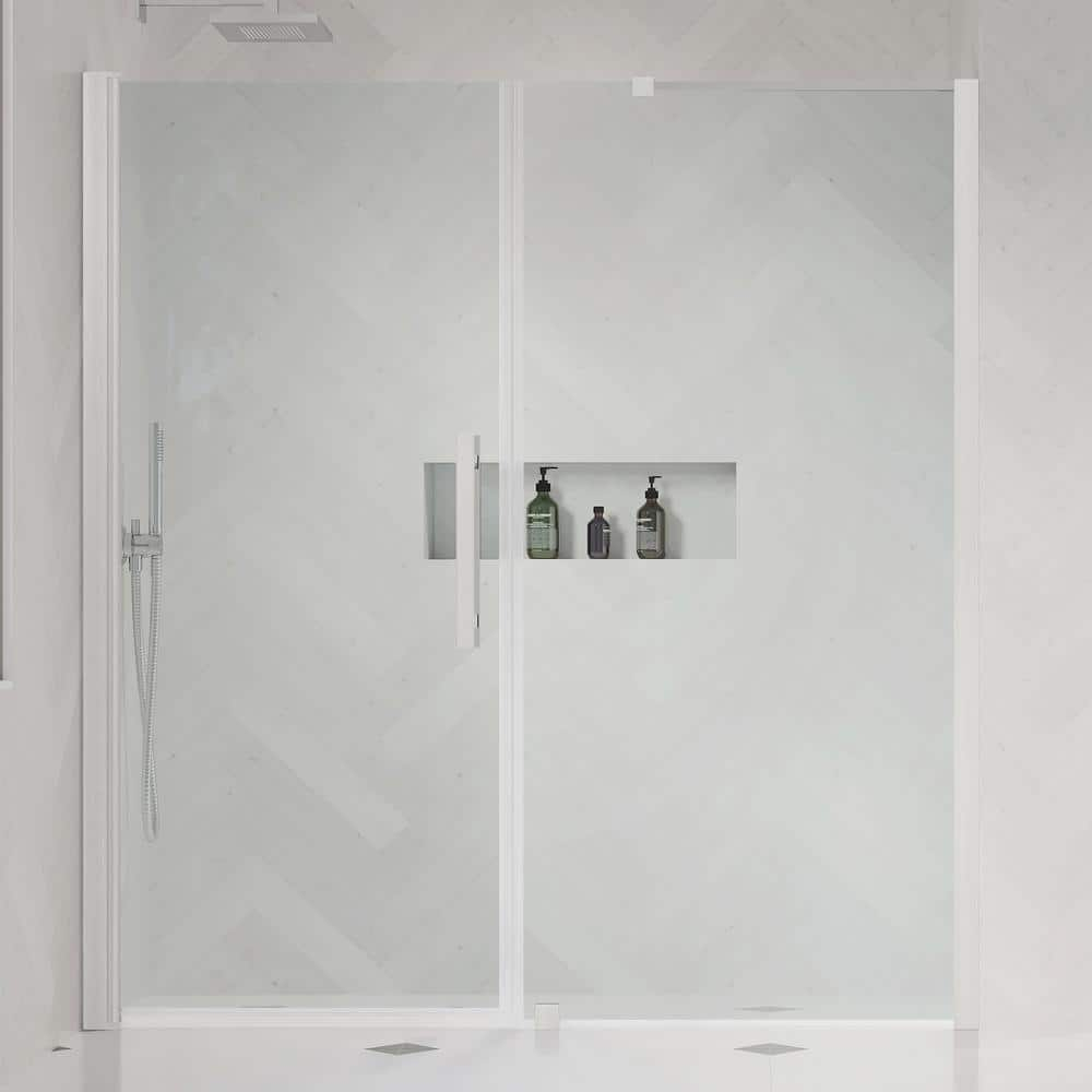 Ove Decors Pasadena 66-5/8 in. W x 72 in. H Alcove Pivot Frameless Shower Door in Nickel