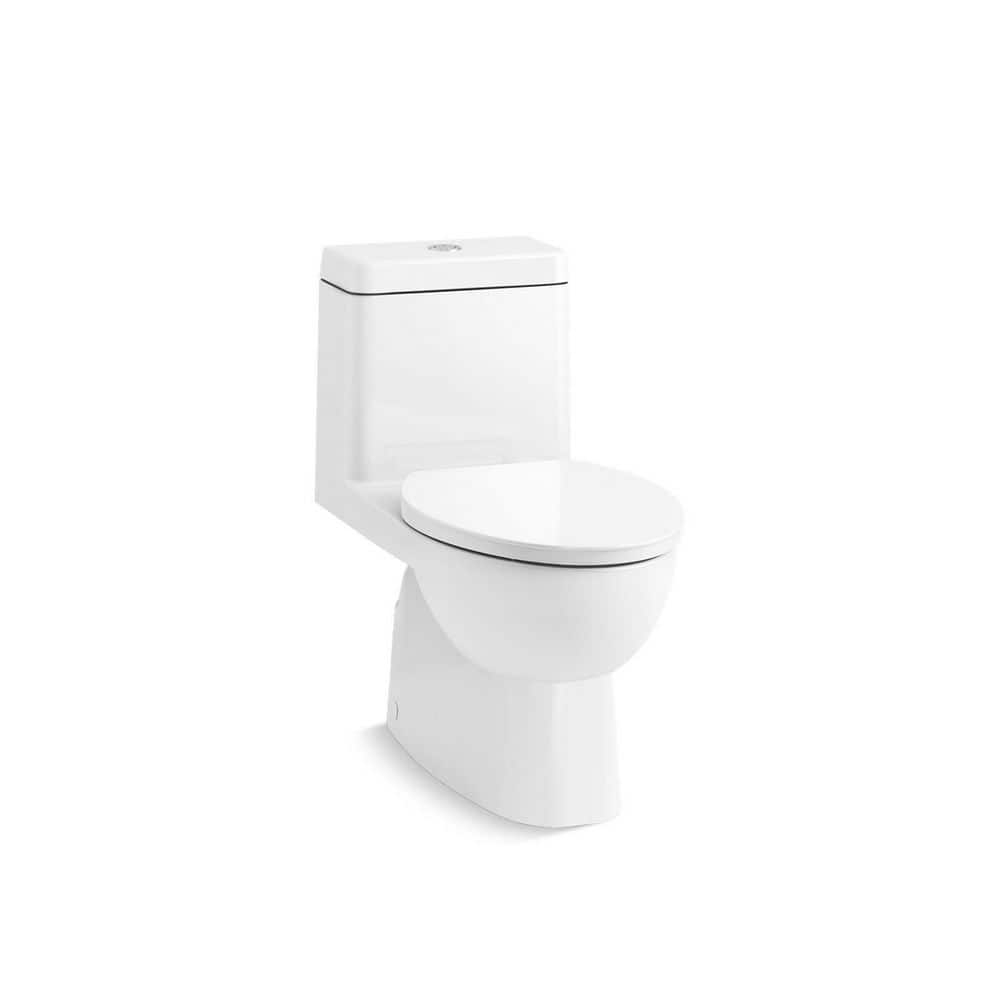 White Compact Elongated One-Piece Dual Flush Toilet
