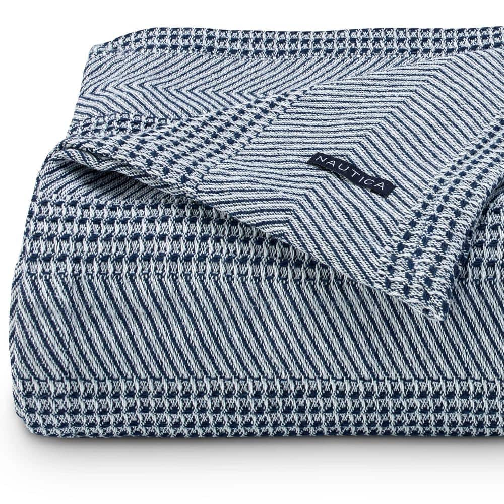Navy and White Chevron Stripe Cotton Twin Blanket