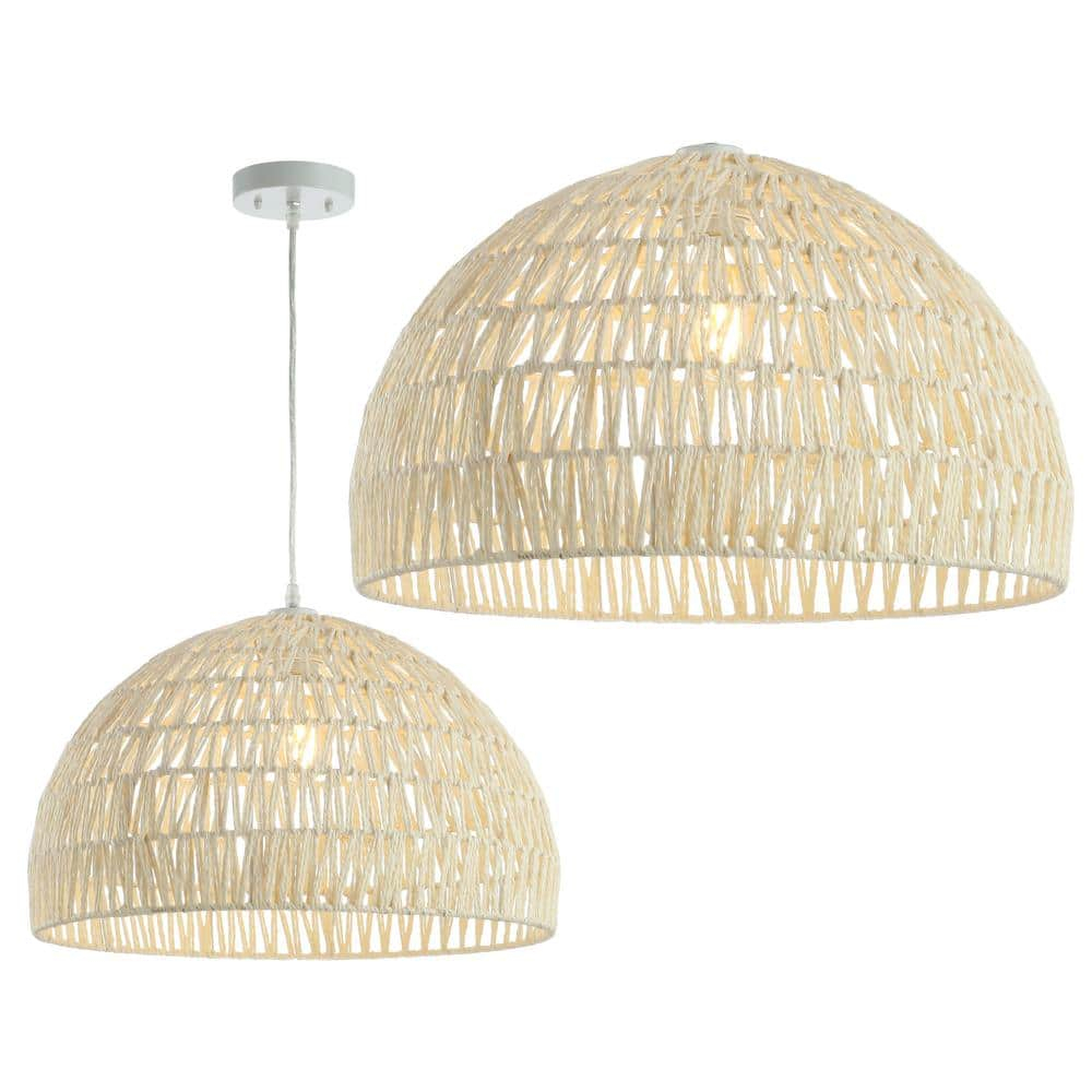 Campana 20" 1-Light Bohemian Modern Woven Rope/Iron LED Pendant, Cream