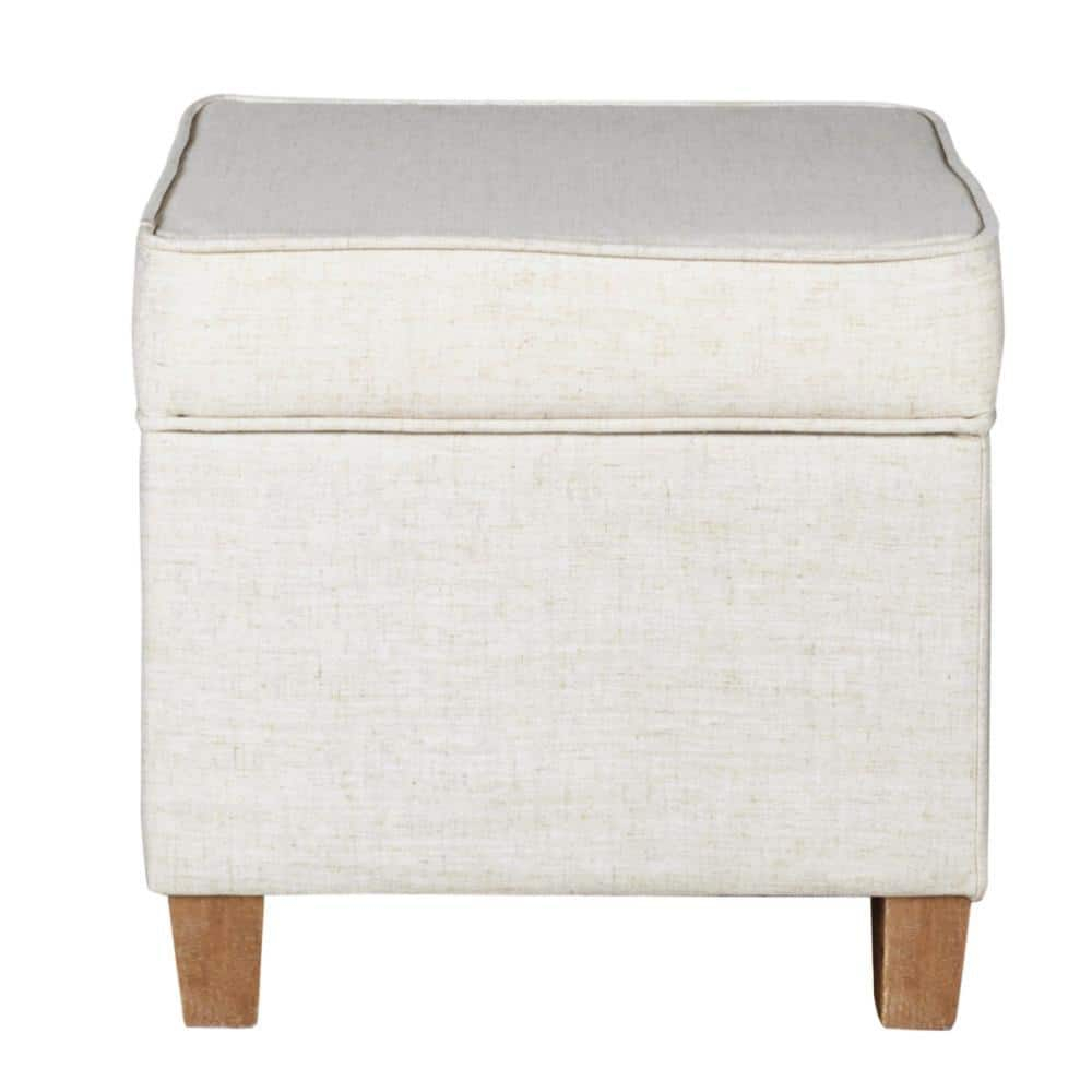 Benzara Geometric Patterned Square Wooden Ottoman with Lift Off Lid Storage, Orange and Cream-Color:White And Brown