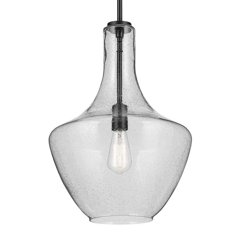Black Bell Pendant with Clear Seeded Glass Shade