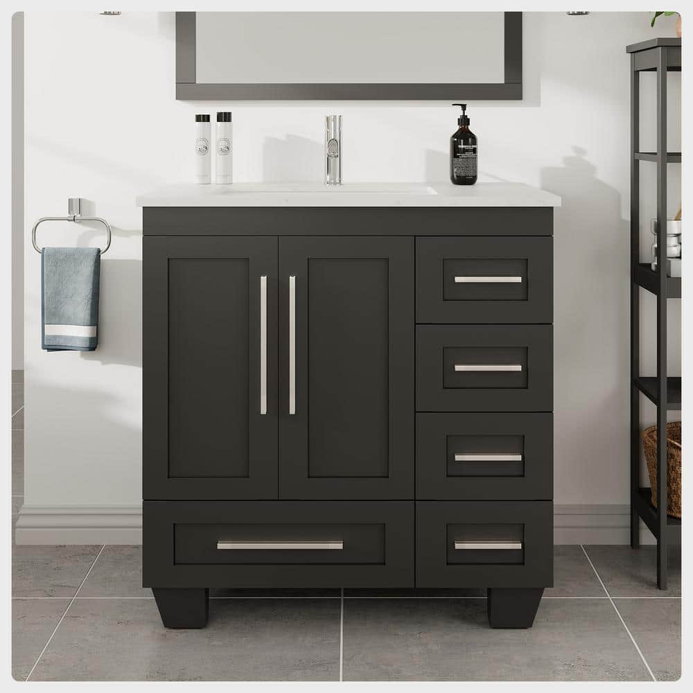 Eviva Loon 30"W x 22"D Espresso Bathroom Vanity with White Carrara Quartz Vanity Top and Rectangular Undermount Sink